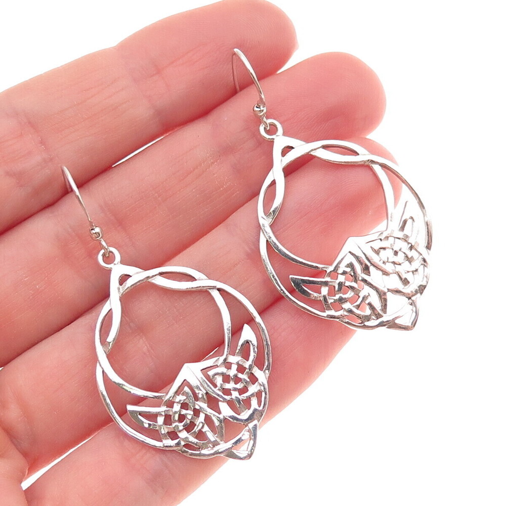 925 Sterling Silver Vintage Celtic Knot Dangle Earrings